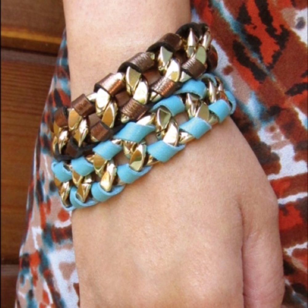 HUDSON SKINNY by JESSICA ELLIOT Gold Bracelet Bronze Brown Metallic Leather